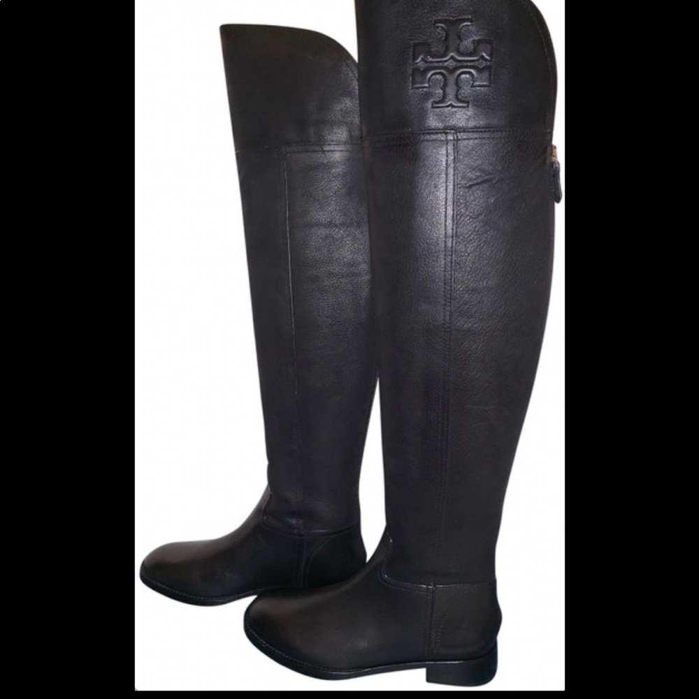 Tory Burch Black Over the Knee Leather Boots
